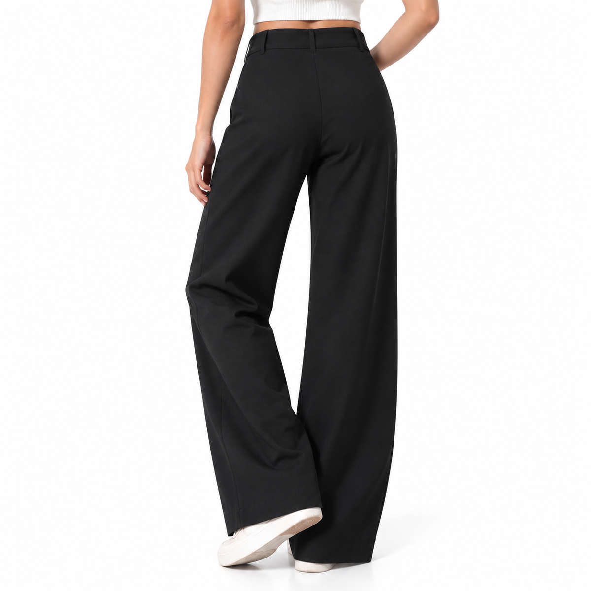 Korean High-Waisted Wide-Leg Trousers – Black