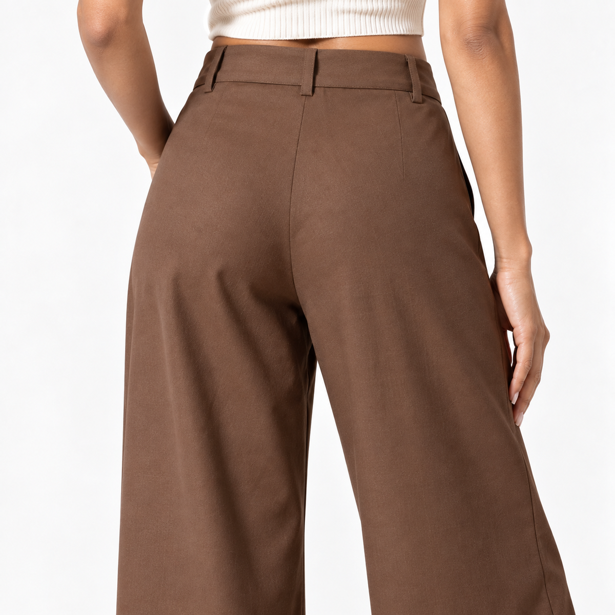 Korean High-Waisted Wide-Leg Trousers – Brown