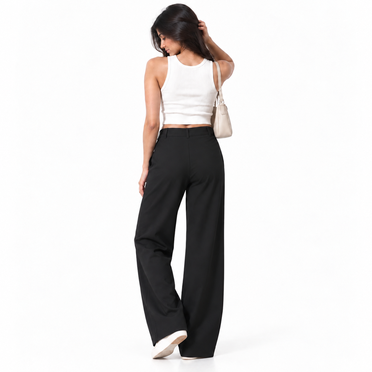 Korean High-Waisted Wide-Leg Trousers – Black