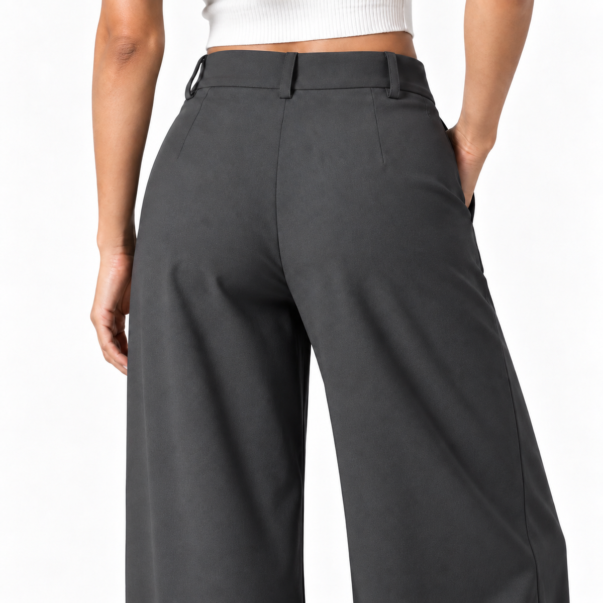 Korean High-Waisted Wide-Leg Trousers – Grey