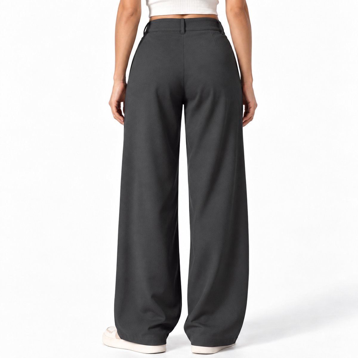 Korean High-Waisted Wide-Leg Trousers – Grey