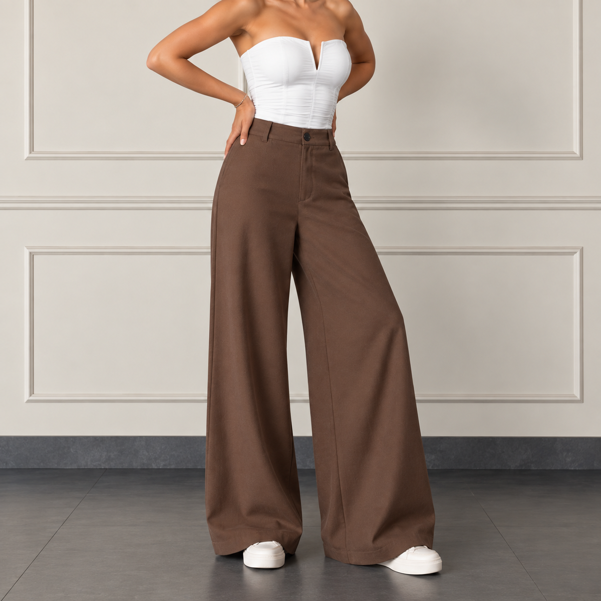 Brown Korean Pants High Waist Relaxed Fit