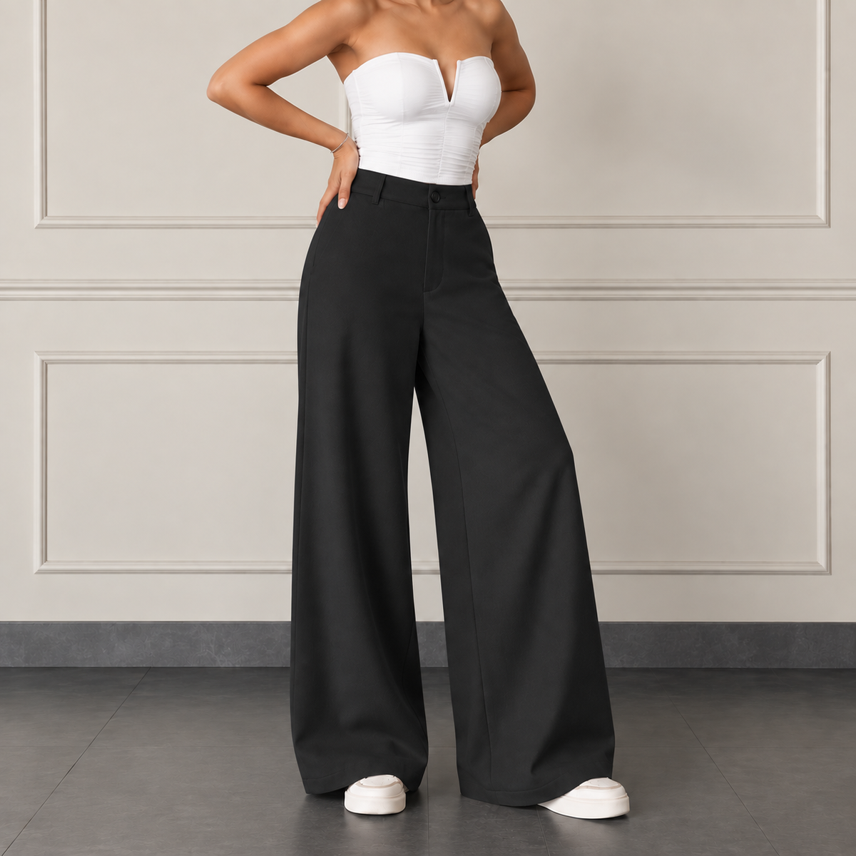Black Korean Pants High Waist Relaxed Fit
